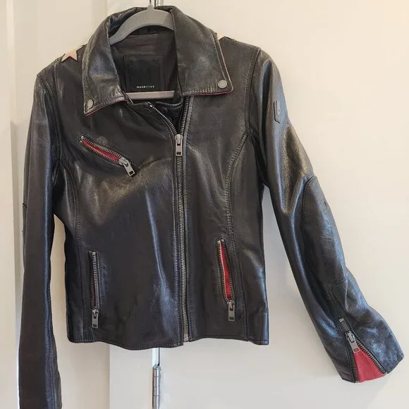 Black lambskin leather jacket with star accents MAURITIUS